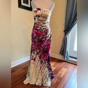 La Femme Silk Floral Evening Gown